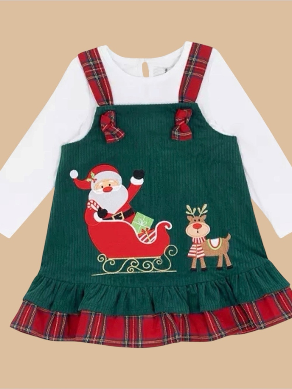 Rare Editions Baby Girl Santa Sleigh Jumper Dress & Top 2 Piece Set 6-9M NWT
